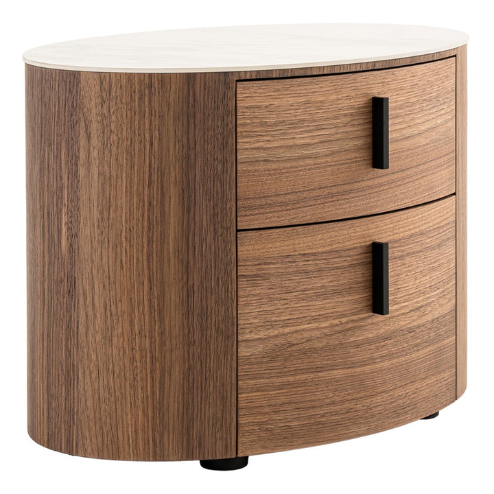 Chelton - Contemporary White Ceramic &amp; Walnut Oval Nightstand