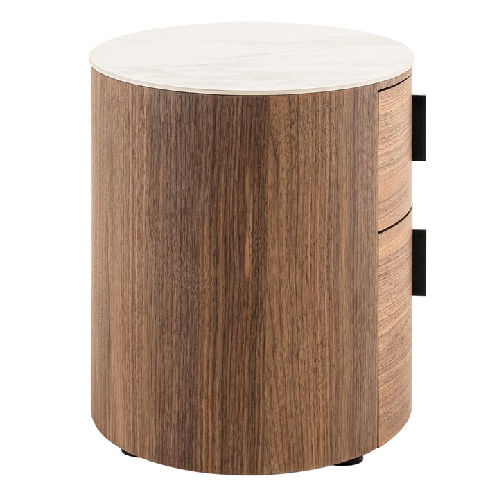 Chelton - Contemporary White Ceramic &amp; Walnut Oval Nightstand