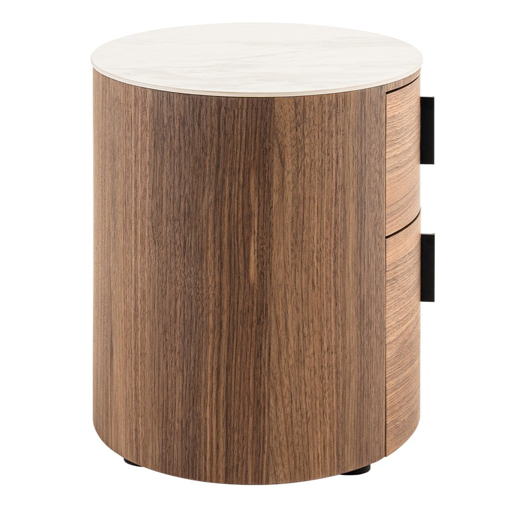 Chelton - Contemporary White Ceramic & Walnut Oval Nightstand