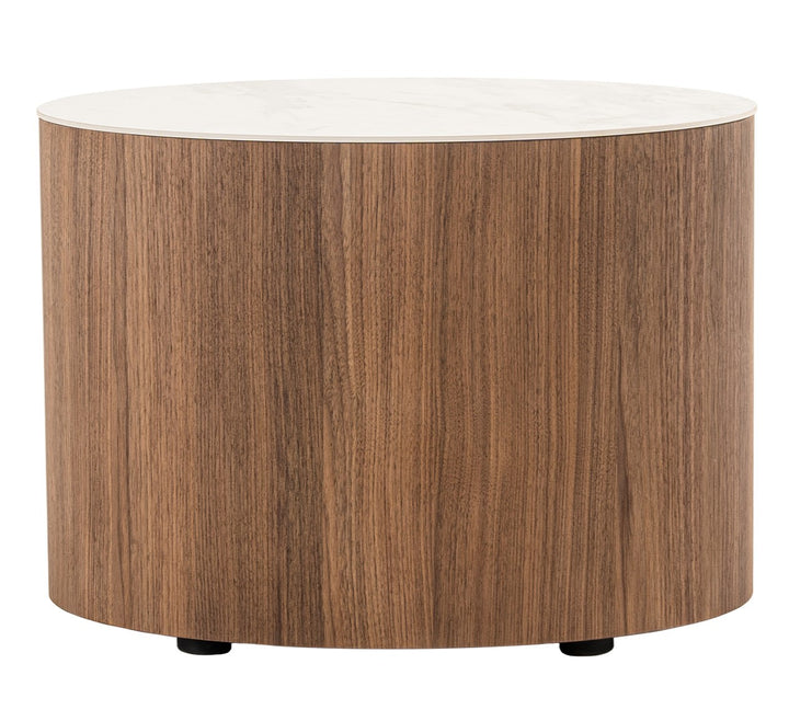 Chelton - Contemporary White Ceramic &amp; Walnut Oval Nightstand