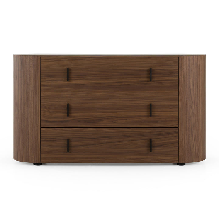 Chelton - Contemporary White Ceramic &amp; Walnut 3-Drawer Dresser