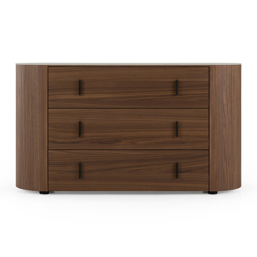 Chelton - Contemporary White Ceramic & Walnut 3-Drawer Dresser