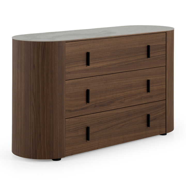 Chelton - Contemporary White Ceramic &amp; Walnut 3-Drawer Dresser