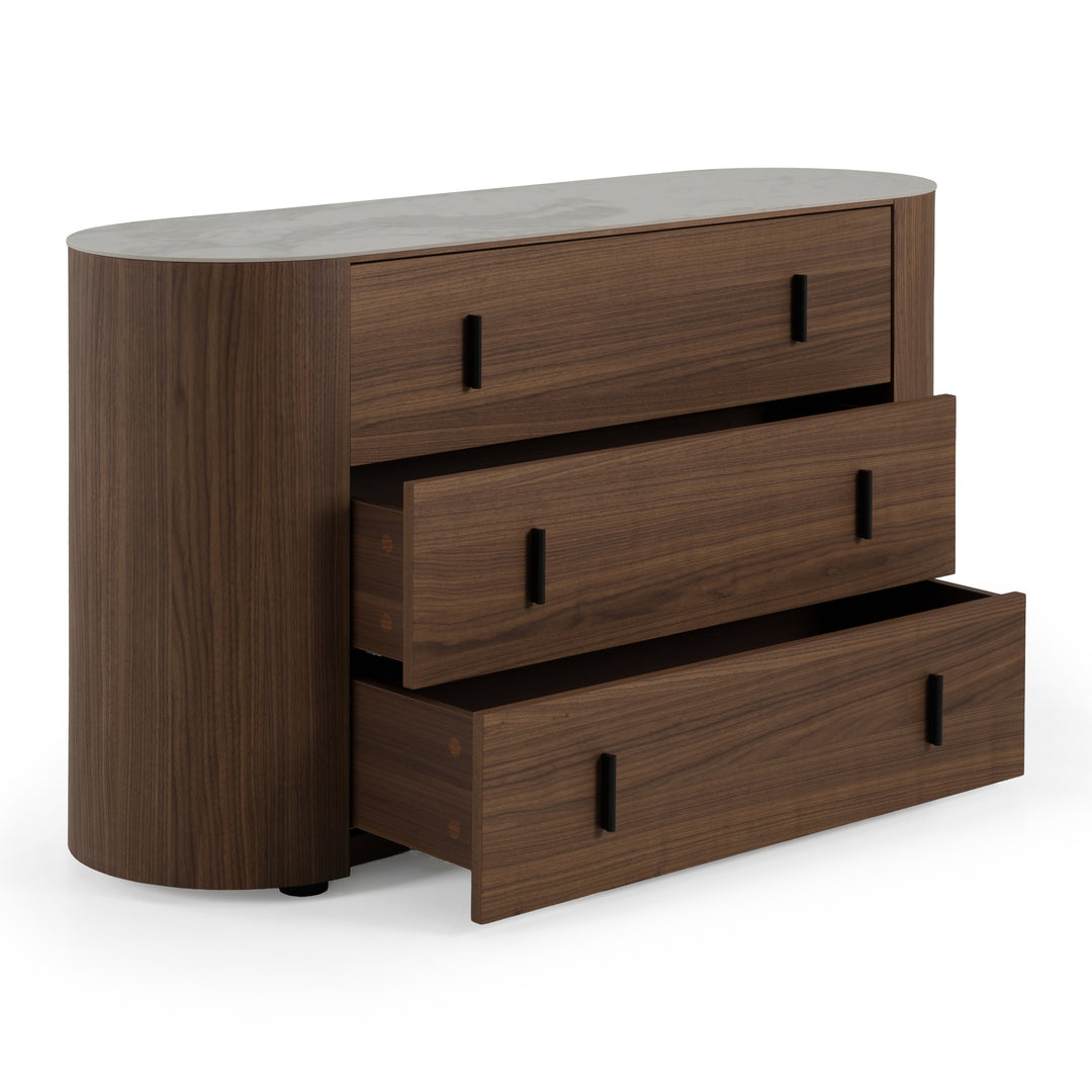 Chelton - Contemporary White Ceramic & Walnut 3-Drawer Dresser