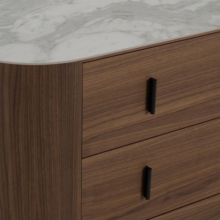 Chelton - Contemporary White Ceramic &amp; Walnut 3-Drawer Dresser