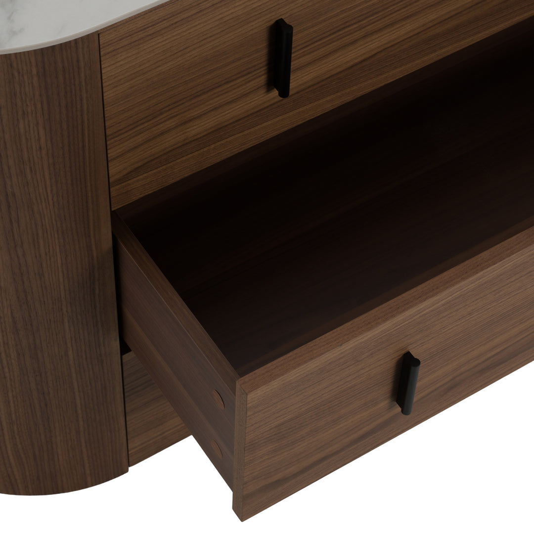 Chelton - Contemporary White Ceramic & Walnut 3-Drawer Dresser