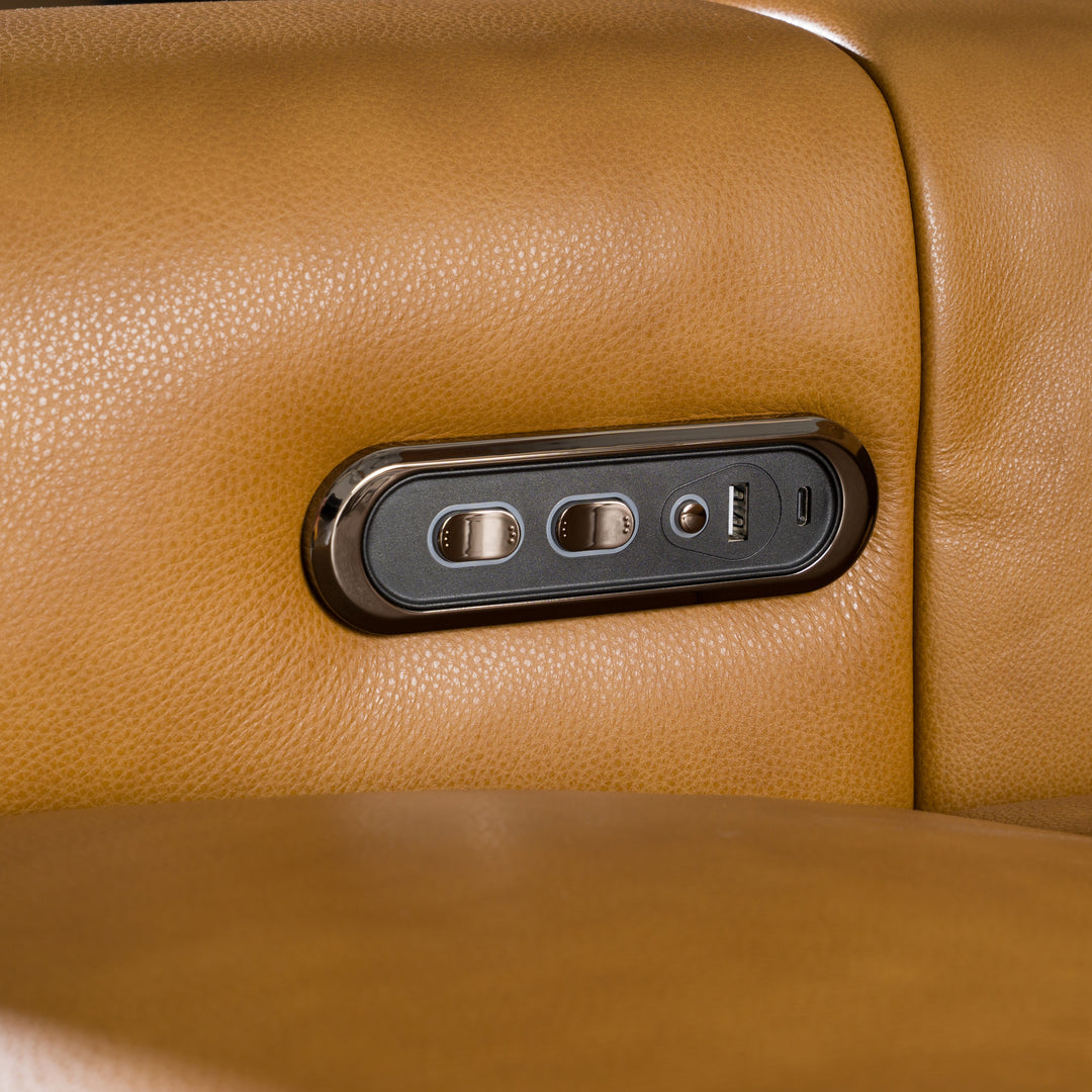 Chevak - Modern Brown Leather Sofa with 2 Recliners