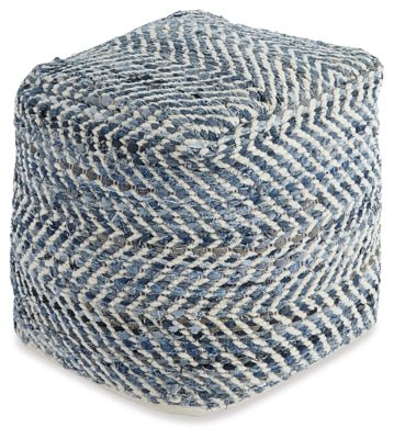 Chevron Pouf - Blue | Ashley Furniture
