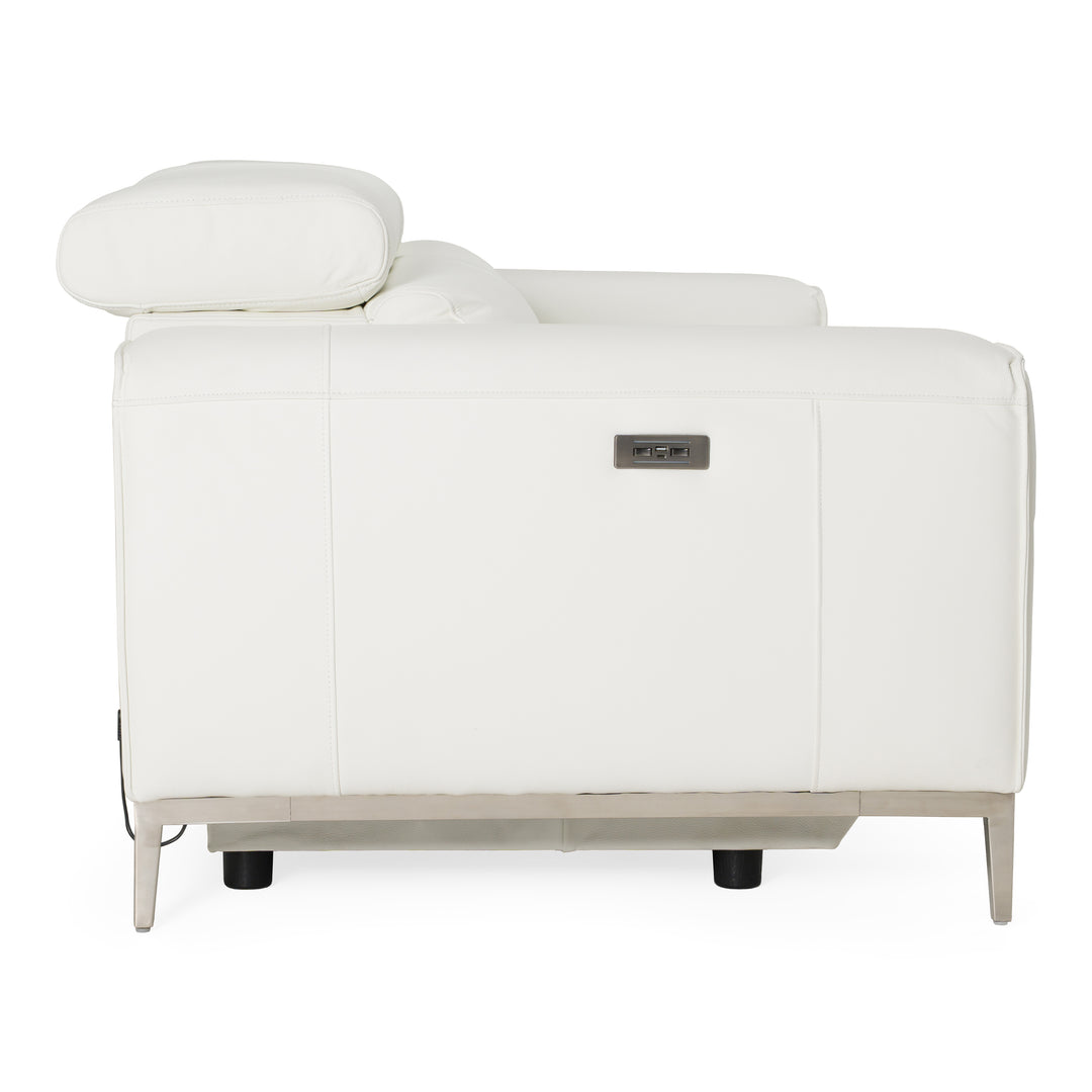 Chignik - Modern White Leather Sofa with 2 Recliners