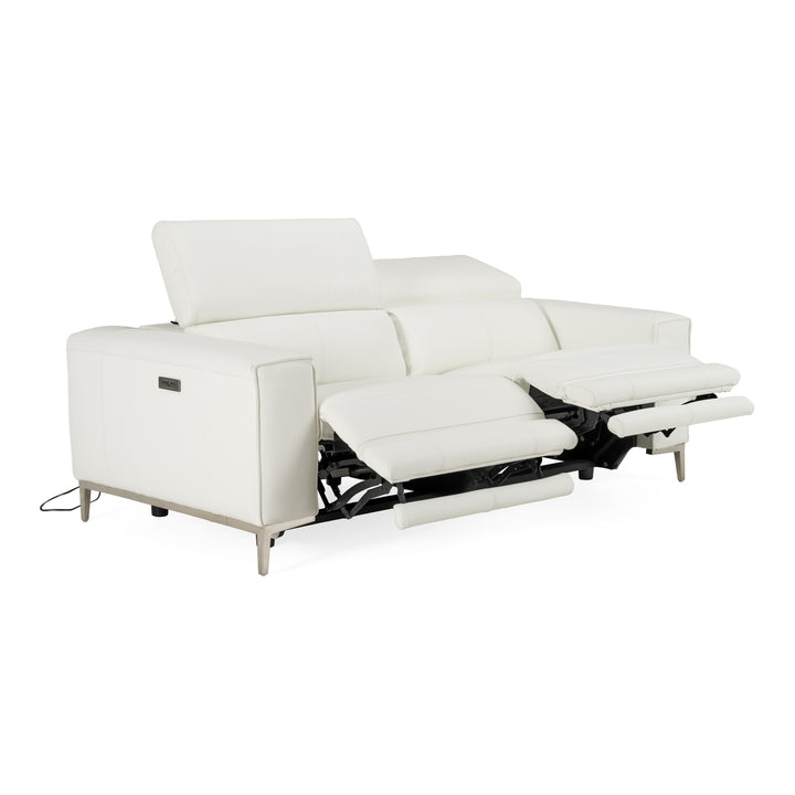 Chignik - Modern White Leather Sofa w/ 2 Recliners