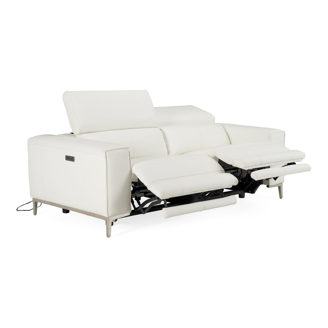 Chignik - Modern White Leather Sofa w/ 2 Recliners