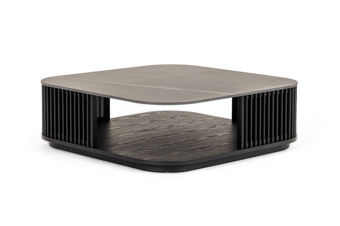 Chip - Modern Black Ceramic  Black Ash Square Coffee Table
