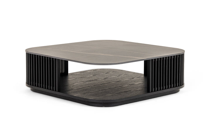Chip - Modern Black Ceramic  Black Ash Square Coffee Table