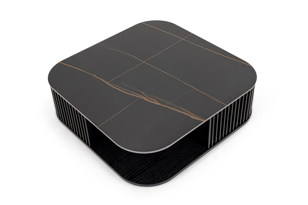 Chip - Modern Black Ceramic  Black Ash Square Coffee Table