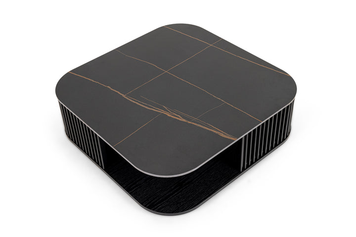 Chip - Modern Black Ceramic  Black Ash Square Coffee Table