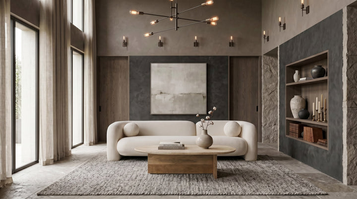 Chisholm - Modern Travertine Marble + Wood Freeform Coffee Table