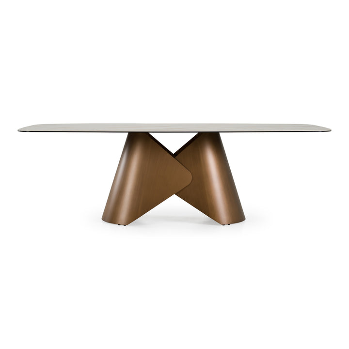Chiswell - Contemporary White Ceramic + Brushed Brass Dining Table