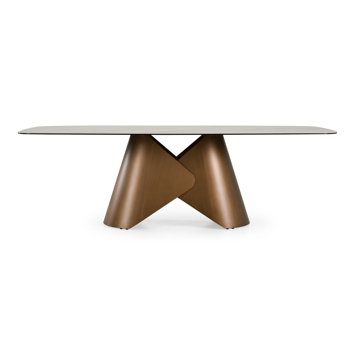 Chiswell - Contemporary White Ceramic + Brushed Brass Dining Table