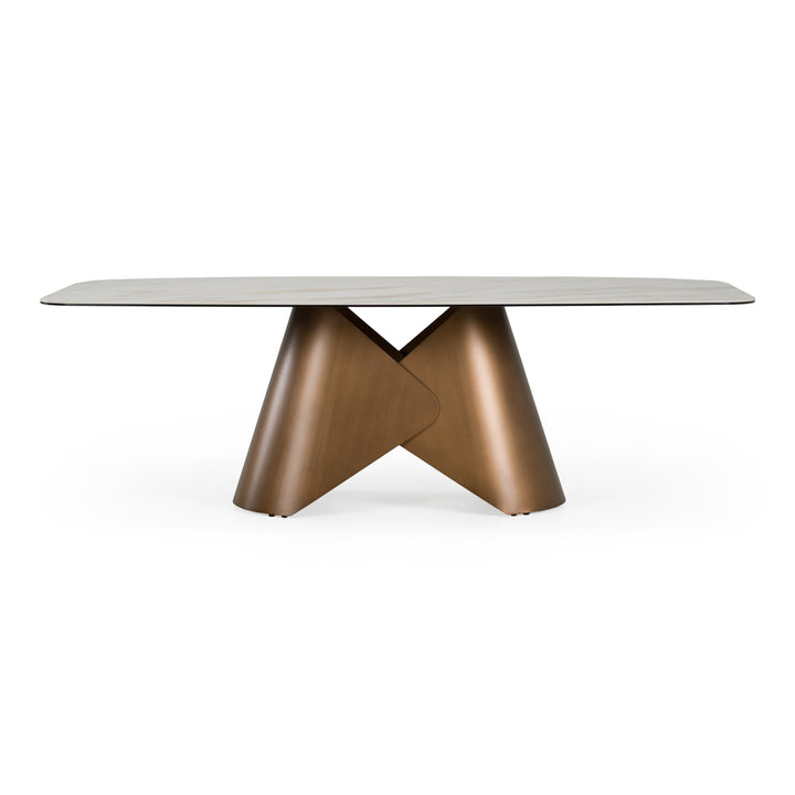 Chiswell - Contemporary White Ceramic + Brushed Brass Dining Table