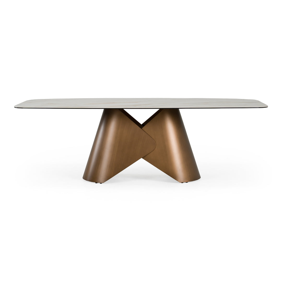 Chiswell - Contemporary White Ceramic + Brushed Brass Dining Table