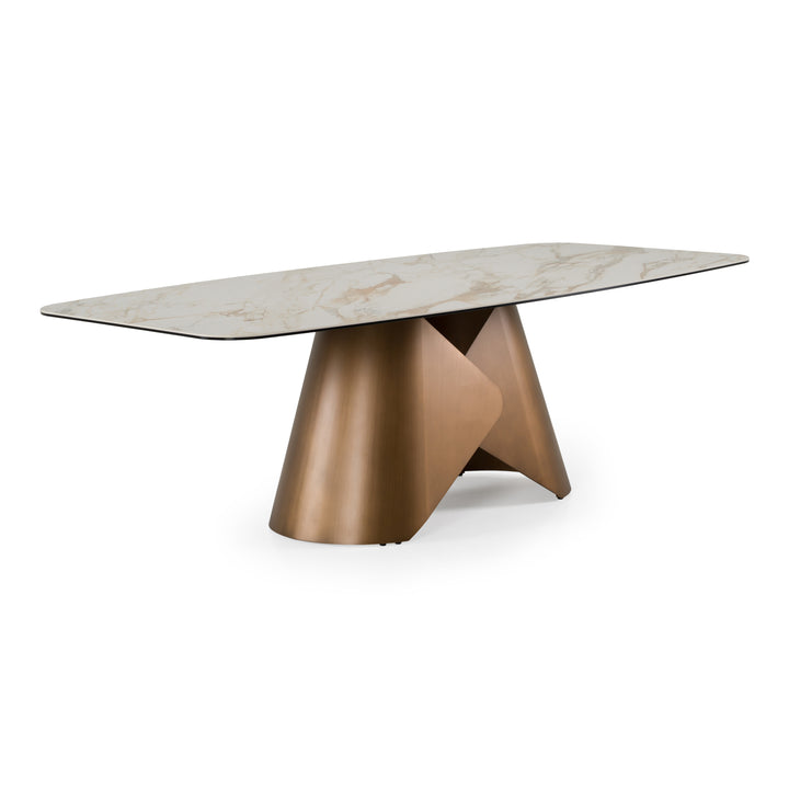 Chiswell - Contemporary White Ceramic + Brushed Brass Dining Table