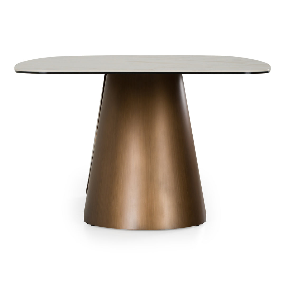 Chiswell - Contemporary White Ceramic + Brushed Brass Dining Table