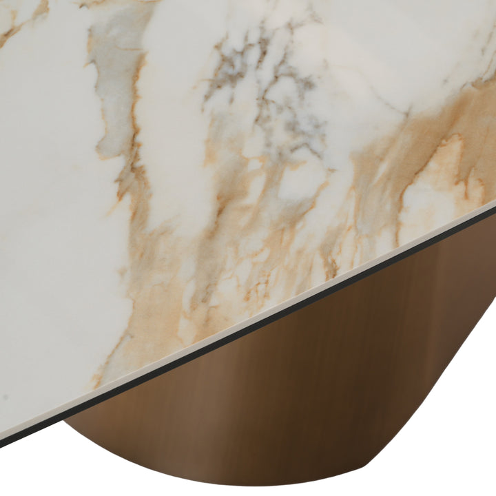 Chiswell - Contemporary White Ceramic + Brushed Brass Dining Table