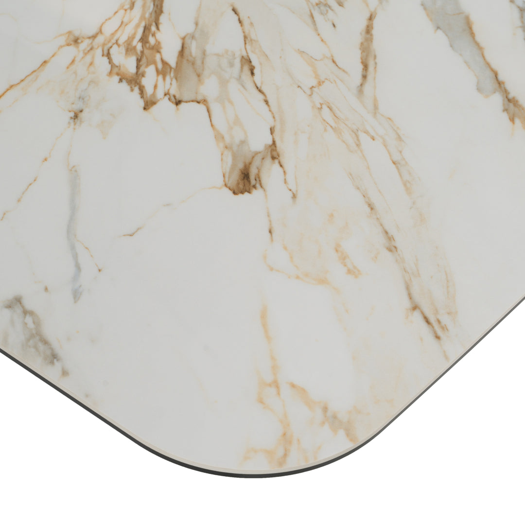 Chiswell - Contemporary White Ceramic + Brushed Brass Dining Table