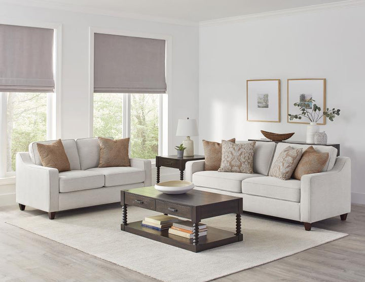 Christine - 2 Piece Upholstered Sloped Arm Sofa Set - Beige Stationary Sofa &amp; Loveseat modern furniture Contempo Furniture