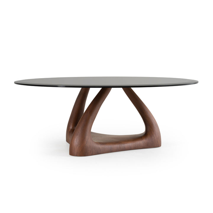 Christy - Mid-Century Modern Grey Glass + Walnut Round Coffee Table