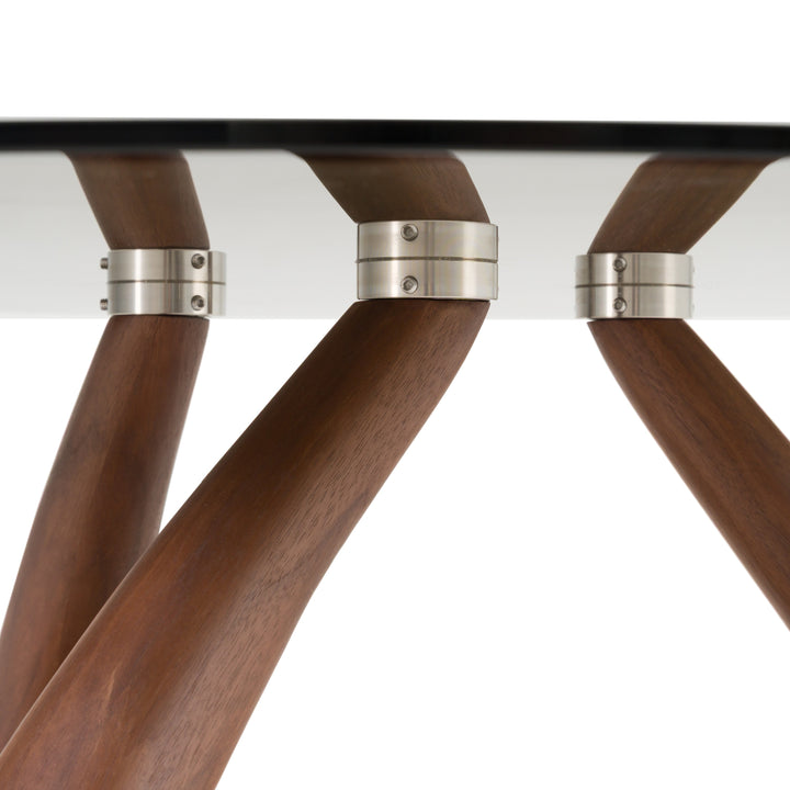Christy - Mid-Century Modern Grey Glass + Walnut Round Coffee Table