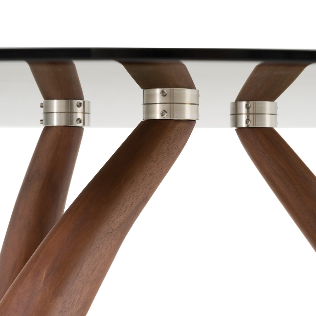 Christy - Mid-Century Modern Grey Glass  Walnut Round Coffee Table