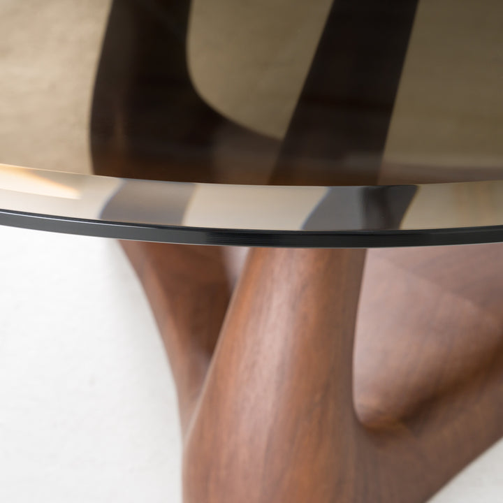 Christy - Mid-Century Modern Grey Glass  Walnut Round Coffee Table