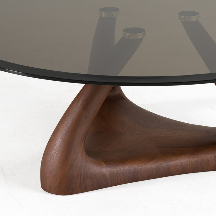 Christy - Mid-Century Modern Grey Glass + Walnut Round Coffee Table