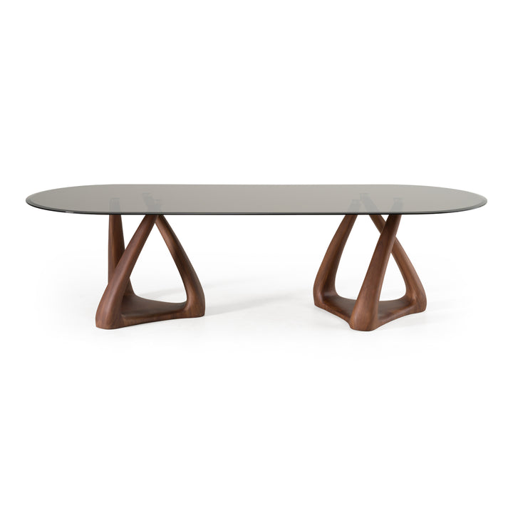 Christy - Mid-Century Modern Grey Glass + Walnut Oval Dining Table