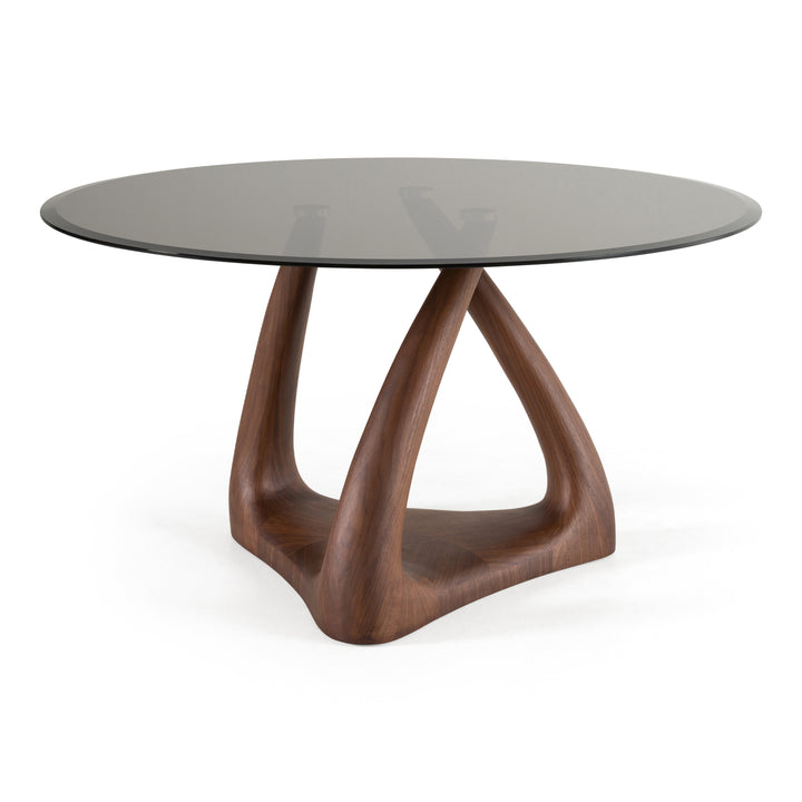 Christy - Mid-Century Modern Grey Glass + Walnut Round Dining Table