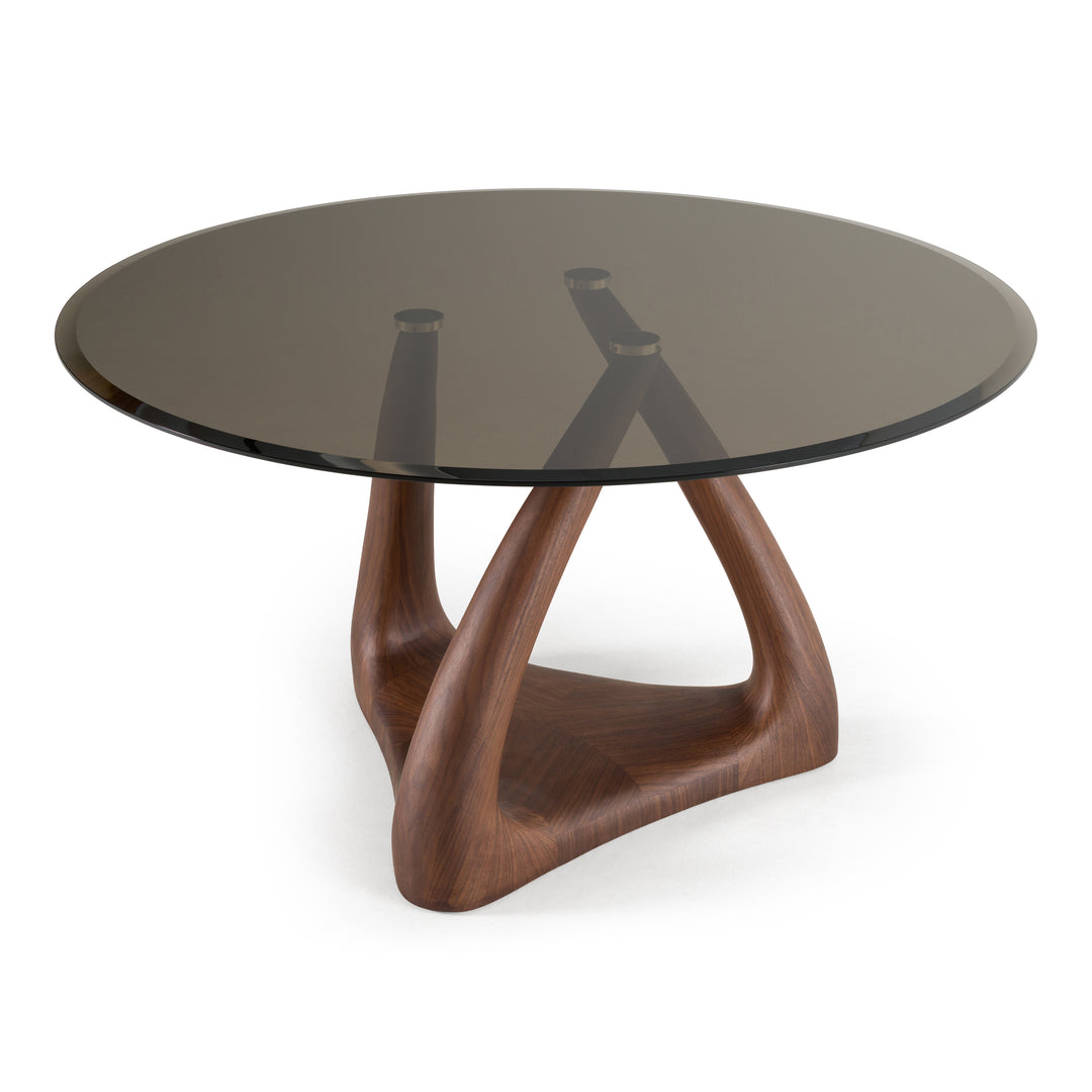 Christy - Mid-Century Modern Grey Glass + Walnut Round Dining Table