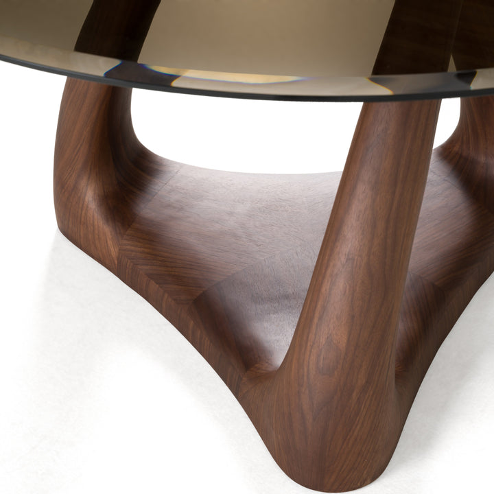 Christy - Mid-Century Modern Grey Glass + Walnut Round Dining Table