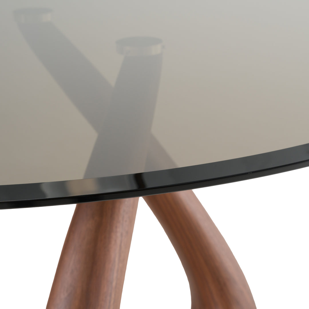Christy - Mid-Century Modern Grey Glass + Walnut Round Dining Table