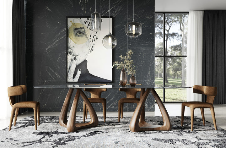 Christy - Mid-Century Modern Grey Glass + Walnut Oval Dining Table