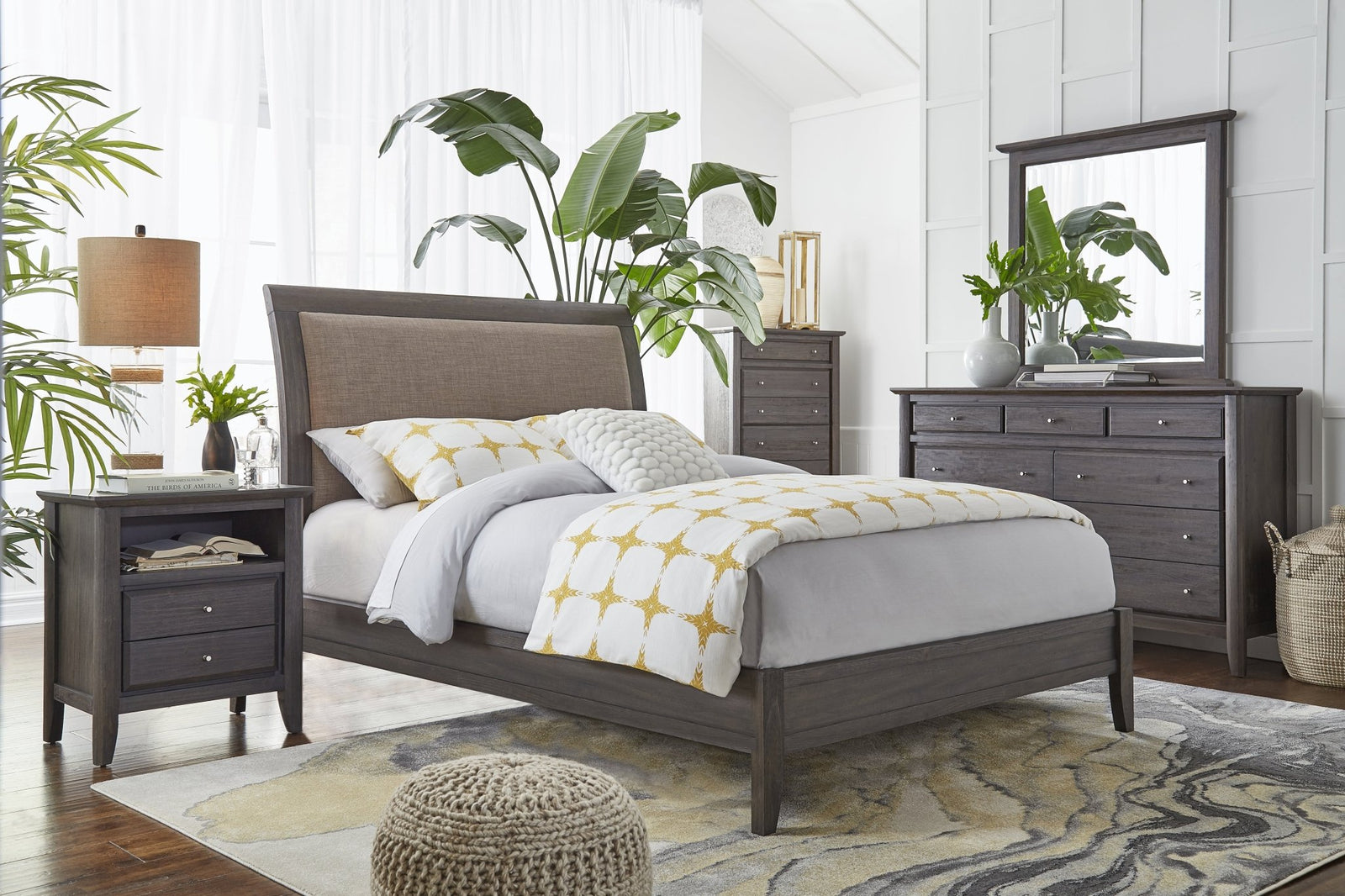 City II Upholstered Sleigh Bed in Basalt Gray Bed modern furniture Contempo Furniture