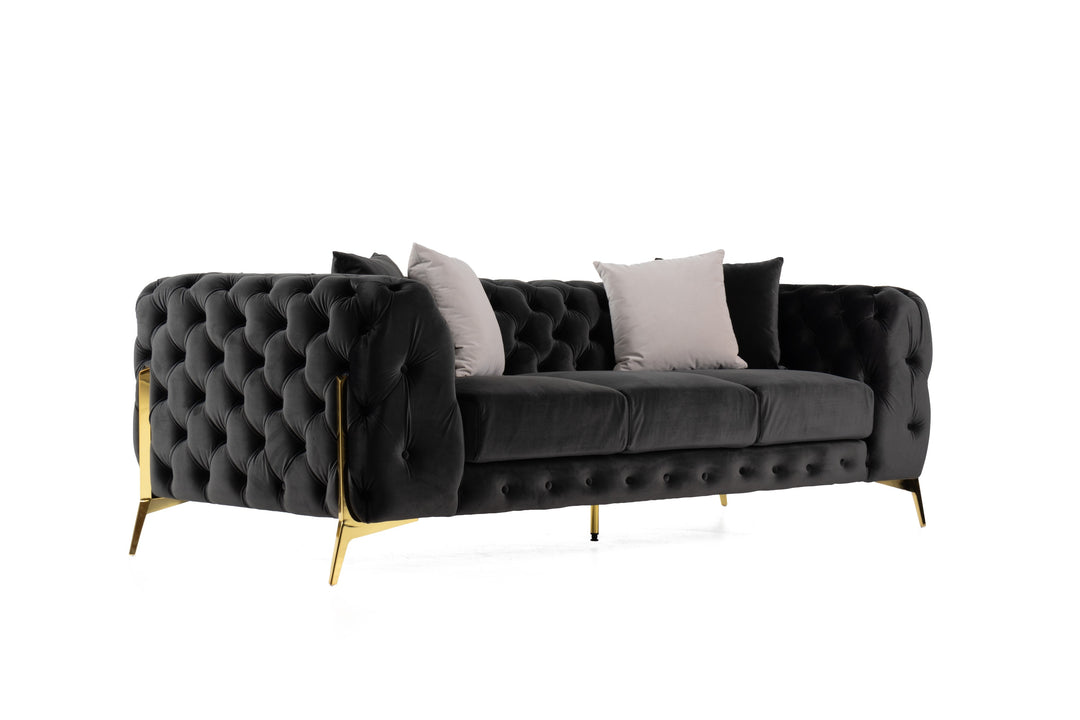 Clarice - Transitional Black Velvet Sofa