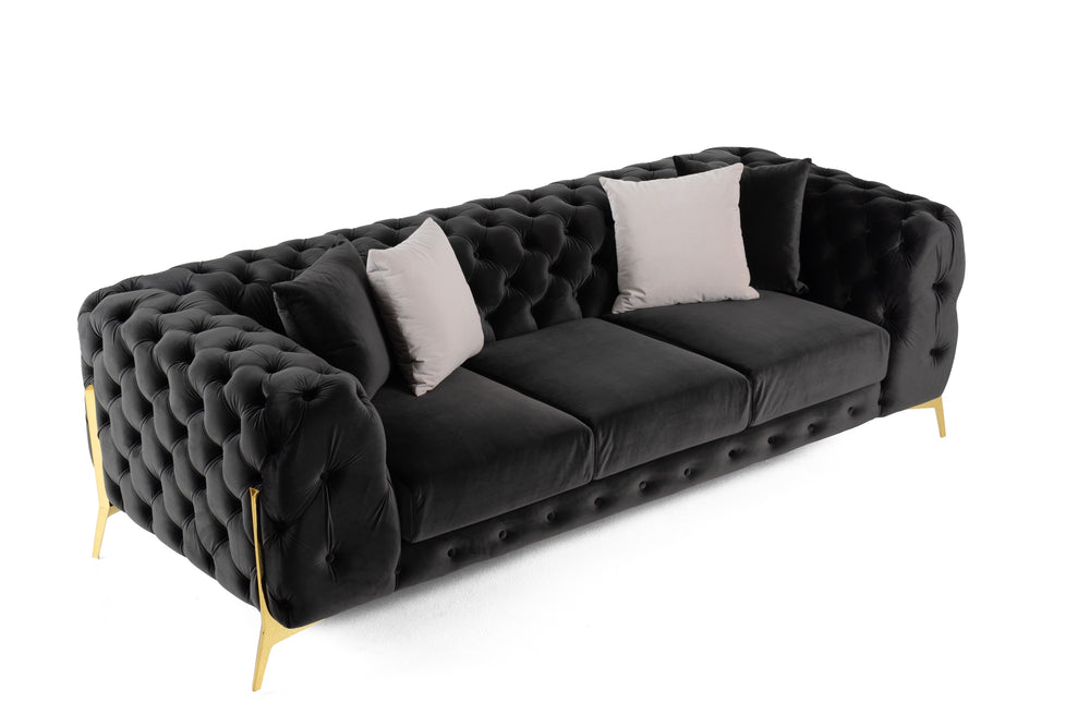 Clarice - Transitional Black Velvet Sofa - View 3