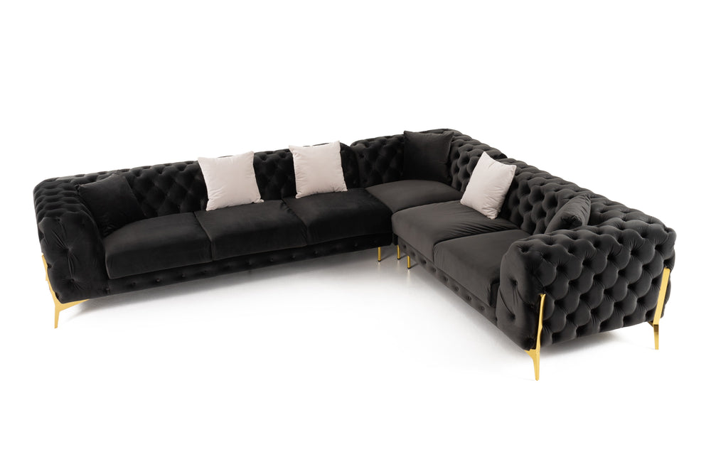 Clarice - Transitional Black Velvet Sectional Sofa - View 2