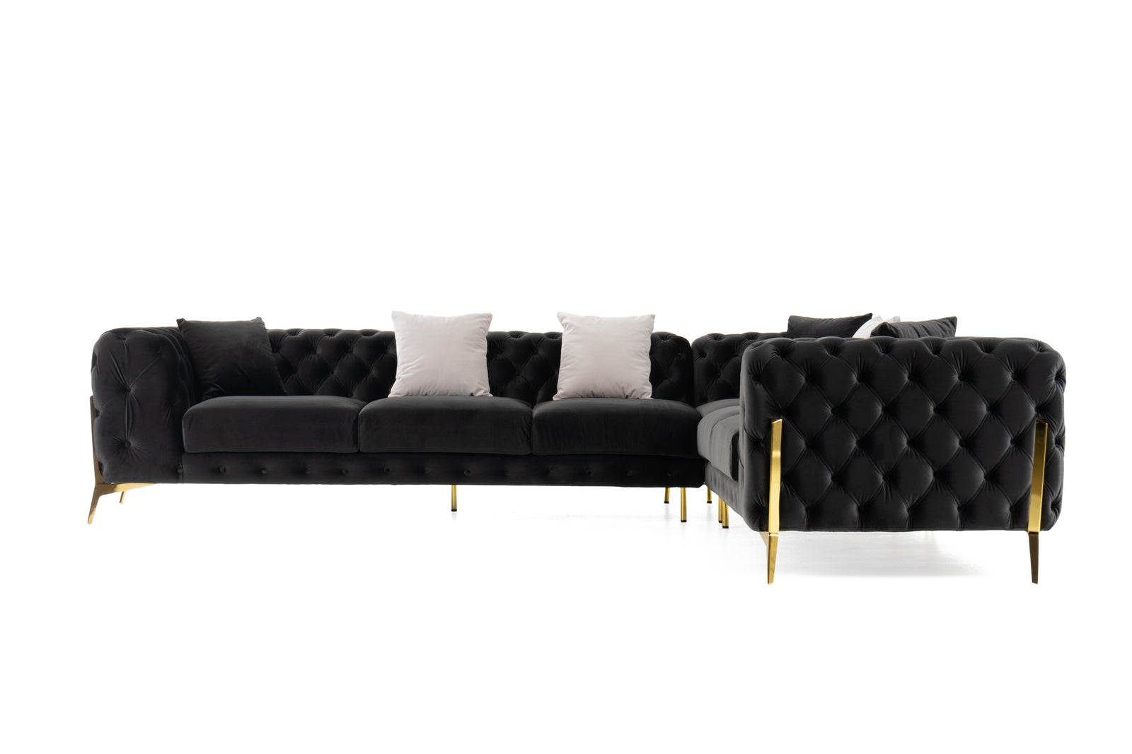 Clarice - Transitional Black Velvet Sectional Sofa