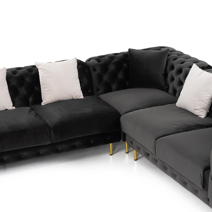 Clarice - Transitional Black Velvet Sectional Sofa