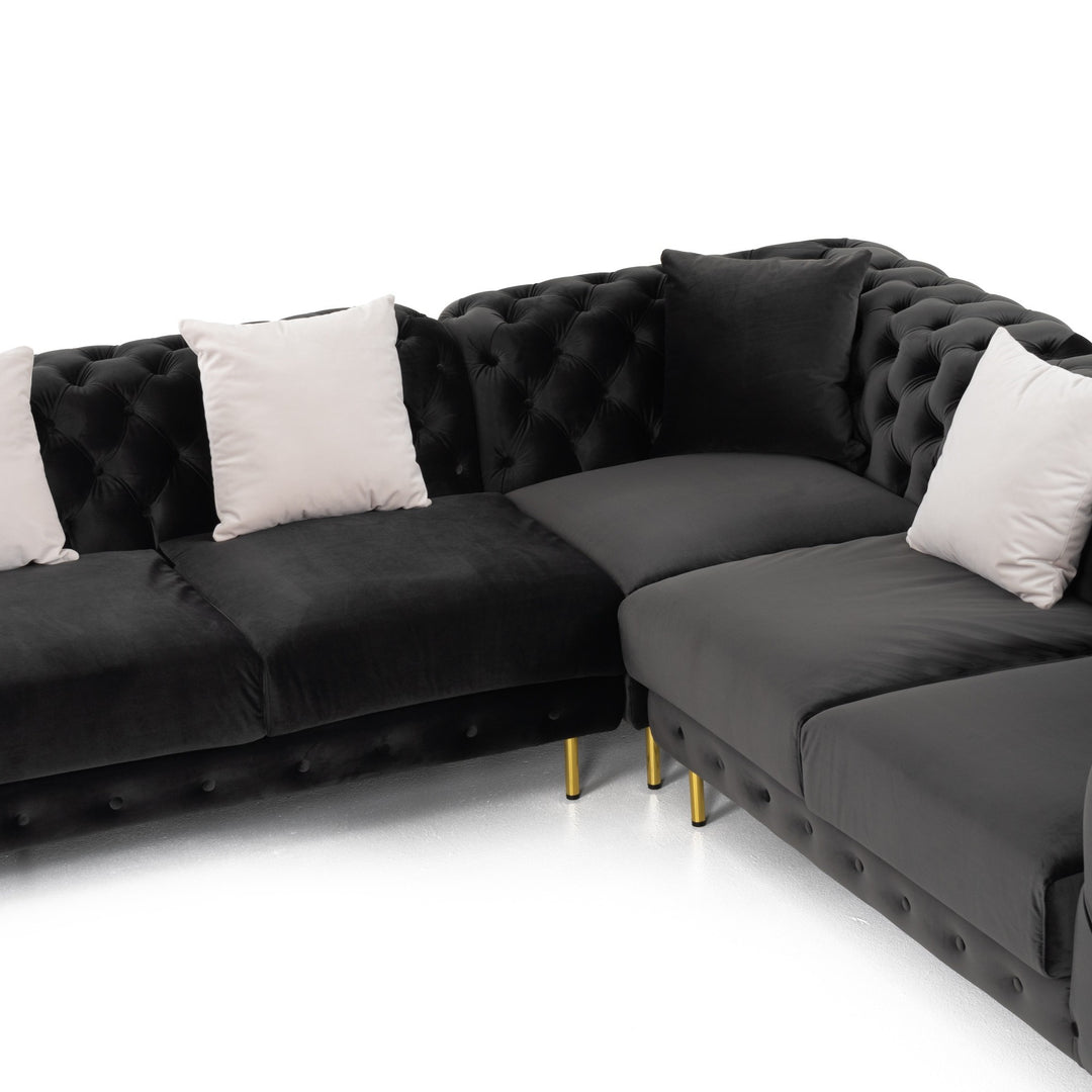 Clarice - Transitional Black Velvet Sectional Sofa