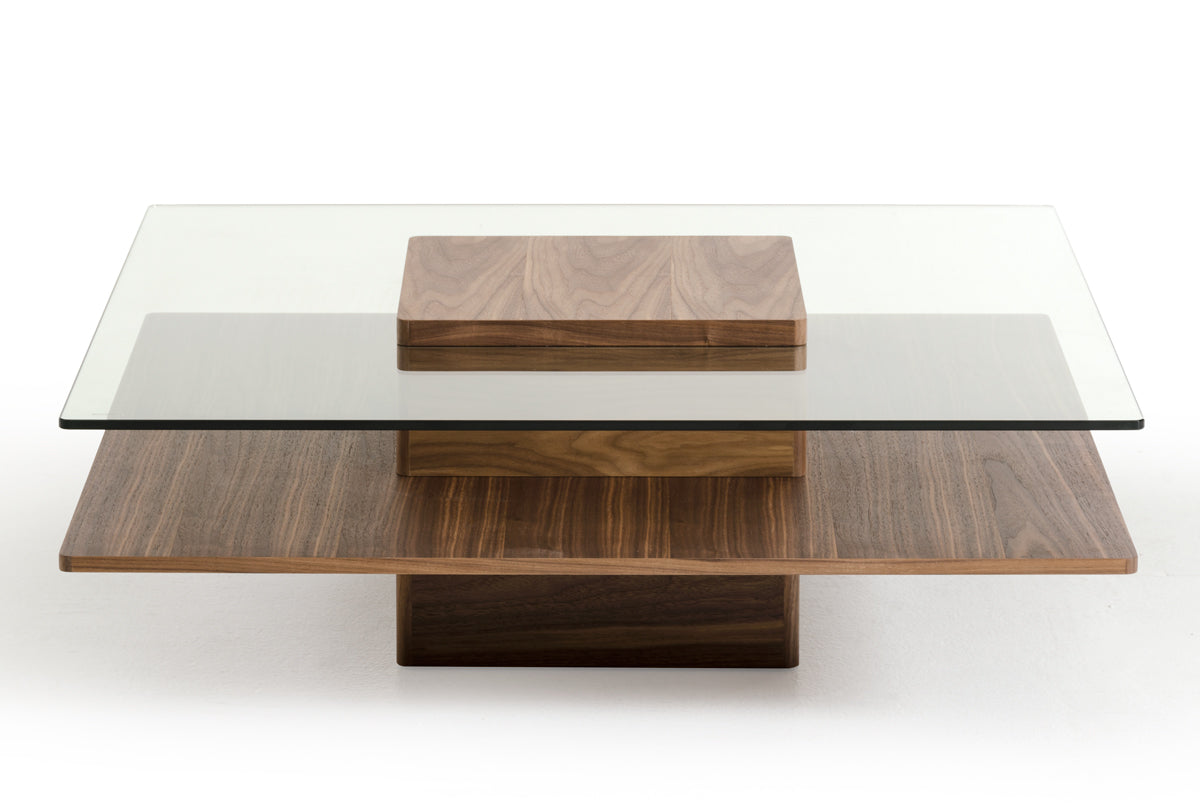 Clarion Mid-Century Walnut and Glass Coffee Table