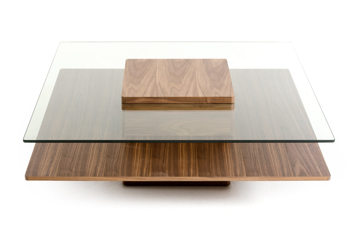 Clarion Mid-Century Walnut and Glass Coffee Table