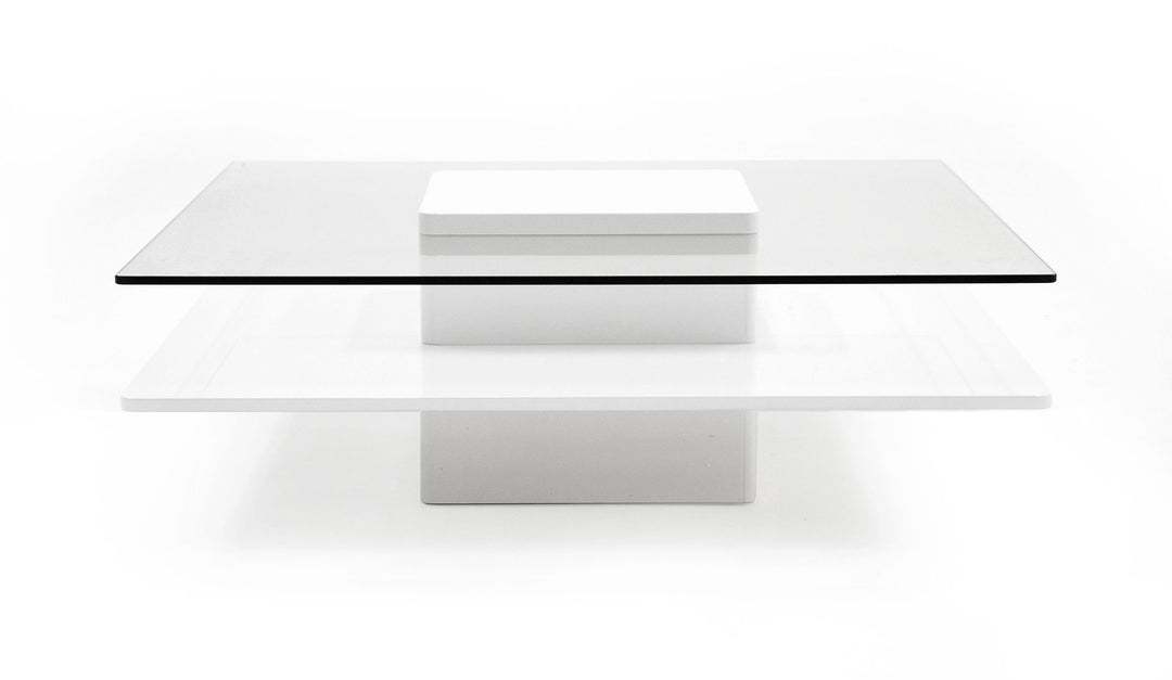 Clarion - Modern White  and  Clear Glass Coffee Table